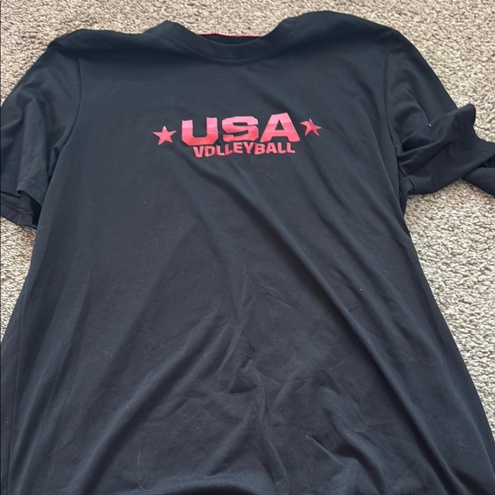 Adidas Black Primegreen Tee with Red USA Volleyball Band